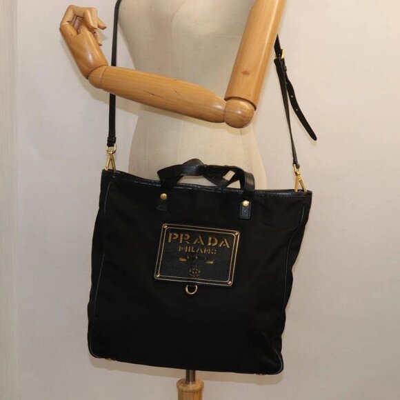 PRADA Tote Bag Nylon 2way Black Auth - Picture 1 of 16